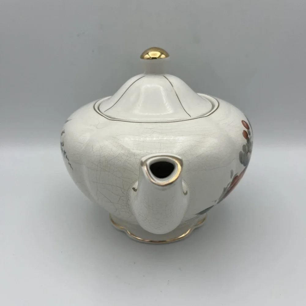 Vintage Ellgreave Wood & Sons Teapot Lid Floral Gold Trim Heatmaster England 4 C